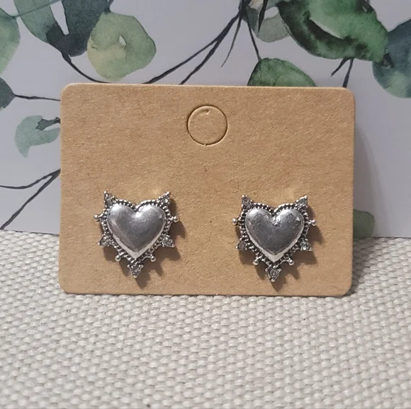 SILVER Heart Stud Earrings - Picture 2 of 3